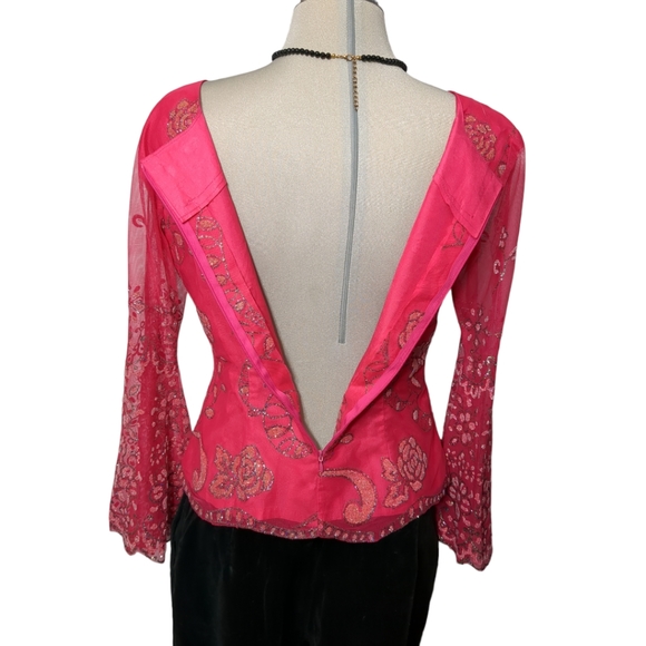 Designed Handmade Pink Embellish Flower Pattern Gold Sparkle Trimmed  Size S - Picture 12 of 16